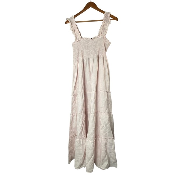 QUINCE 100% European Linen Smocked Midi Dress in Pale pink Size XL - NWOT - Picture 3 of 8